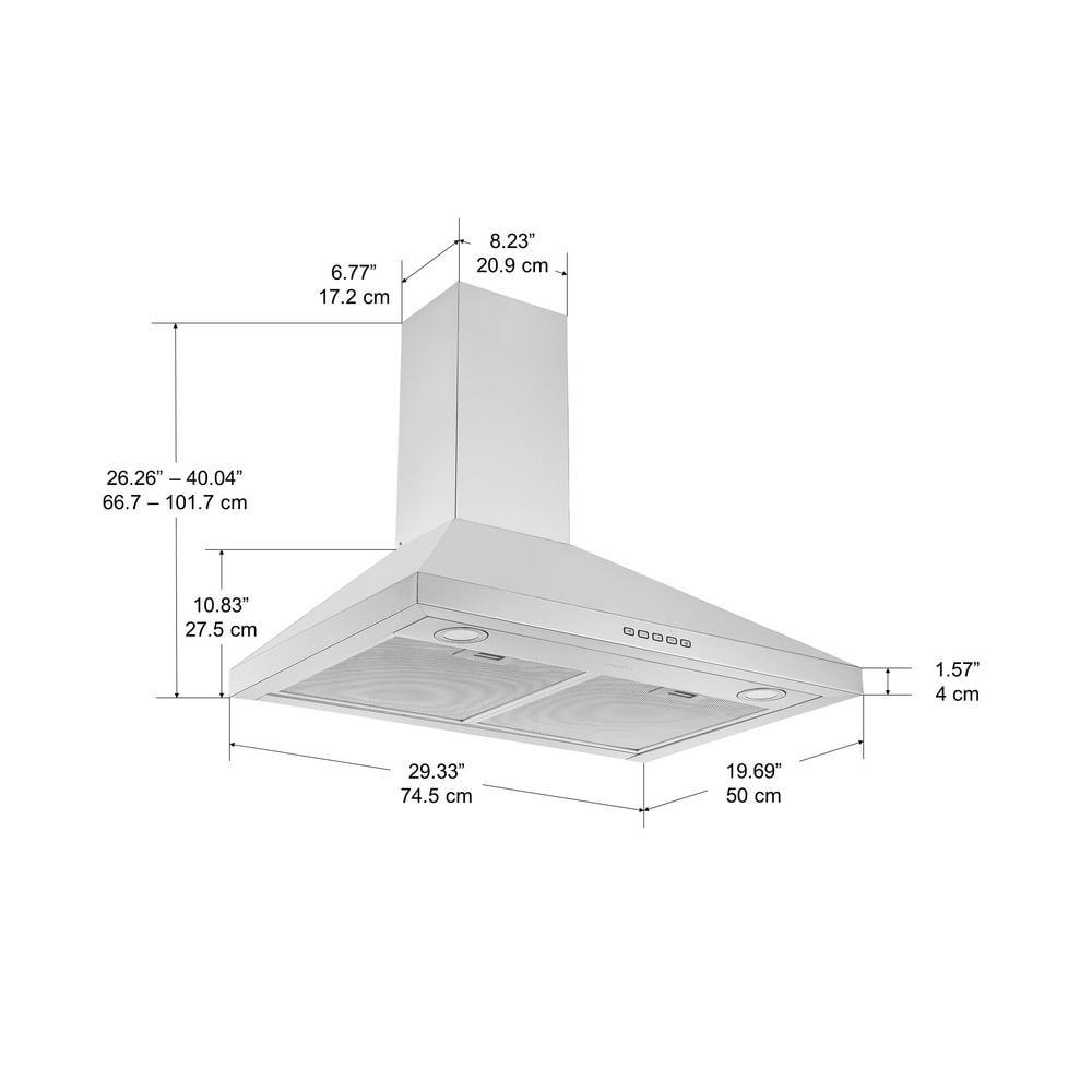 Ancona 30 in 600 CFM Convertible Wall Mount Pyramid Range Hood with LED Lights in Stainless Steel