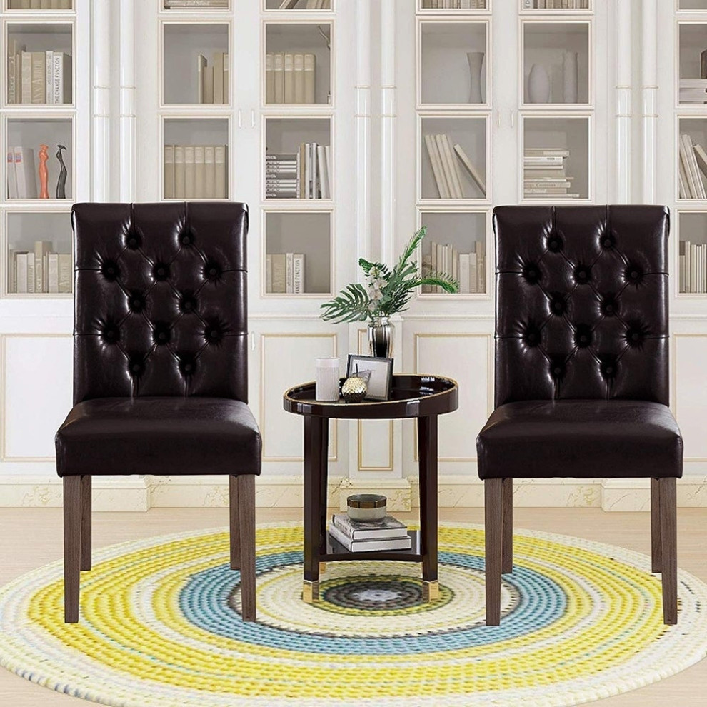 Button Tufted Armless Dining Room Chairs  Set of 2   Transitional   Dining Chairs   by Home Beyond  Houzz