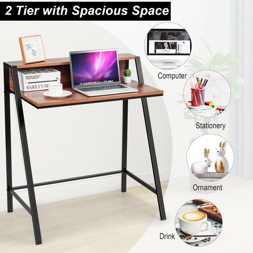 Costway 2 Tier Computer Desk PC Laptop Table Study Writing Home Office