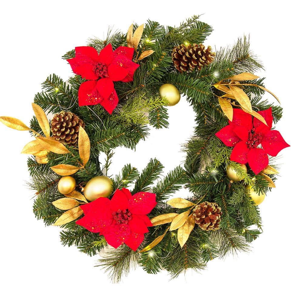 Barton 4.5 ft. Wall Hanging Pre-Lit Artificial Christmas Garland Flower Ornaments Door Pine 93005