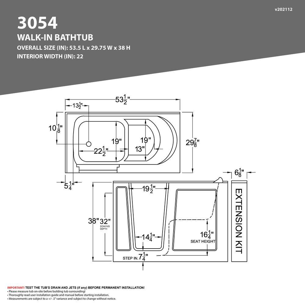 Universal Tubs HD Series 54 in. Left Drain Quick Fill Walk-In Whirlpool and Air Bath Tub with Powered Fast Drain in White HD3054LWD