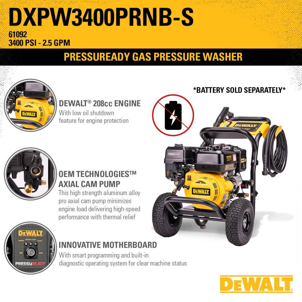 DW 3400 PSI 2.5 GPM Gas Cold Water PressuReady Pressure Washer with OEM Branded Engine DXPW3400PRNB-S