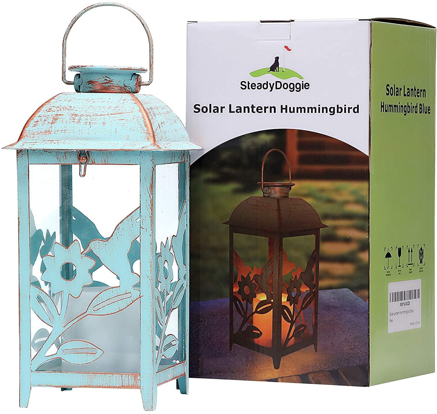 SteadyDoggie Outdoor Solar Hummingbird Lantern， Handcrafted Mission Style 5.5