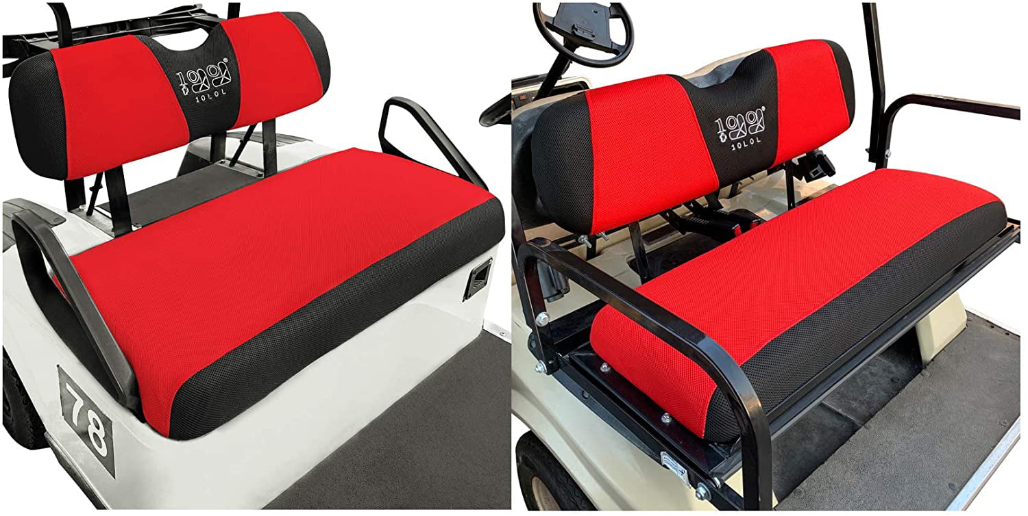 10L0L Golf Cart Front + Rear Seat Cover Set for EZGO TXT RXV and Club Car DS 4 Passenger Models，Breathable Washable Polyester Mesh Cloth Seat Cover-Red Black (S+XS)