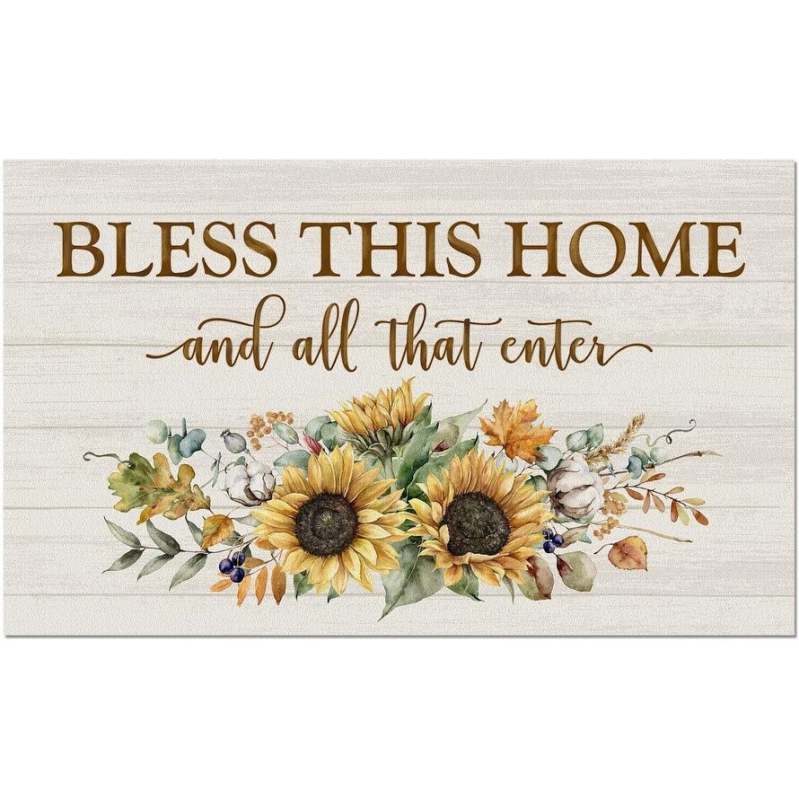 Bless This Home Fall Indoor/Outdoor Entryway Mat Made in The USA Low Profile Protective Non Skid Rubber Backing 29.5\