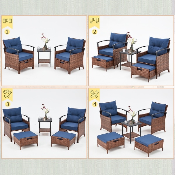 AVAWING 5Piece Patio Furniture Set Wicker Conversation Set with Coffee Table and Ottoman