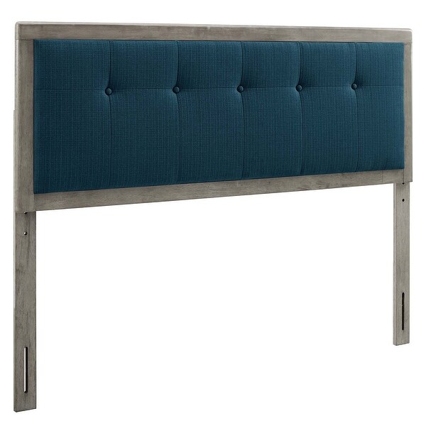 Marlin Traditional Blue Fabric Button Tufted Queen Size Grey Wooden Headboard - - 32157979