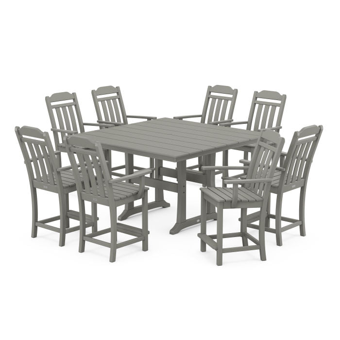 POLYWOOD Outdoor 9pc Dining Set -Farmhouse Trestle 59 Counter Height