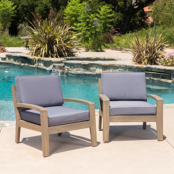 Grenada Outdoor Acacia Wood Club Chairs with Cushions (Set of 2) by Christopher Knight Home