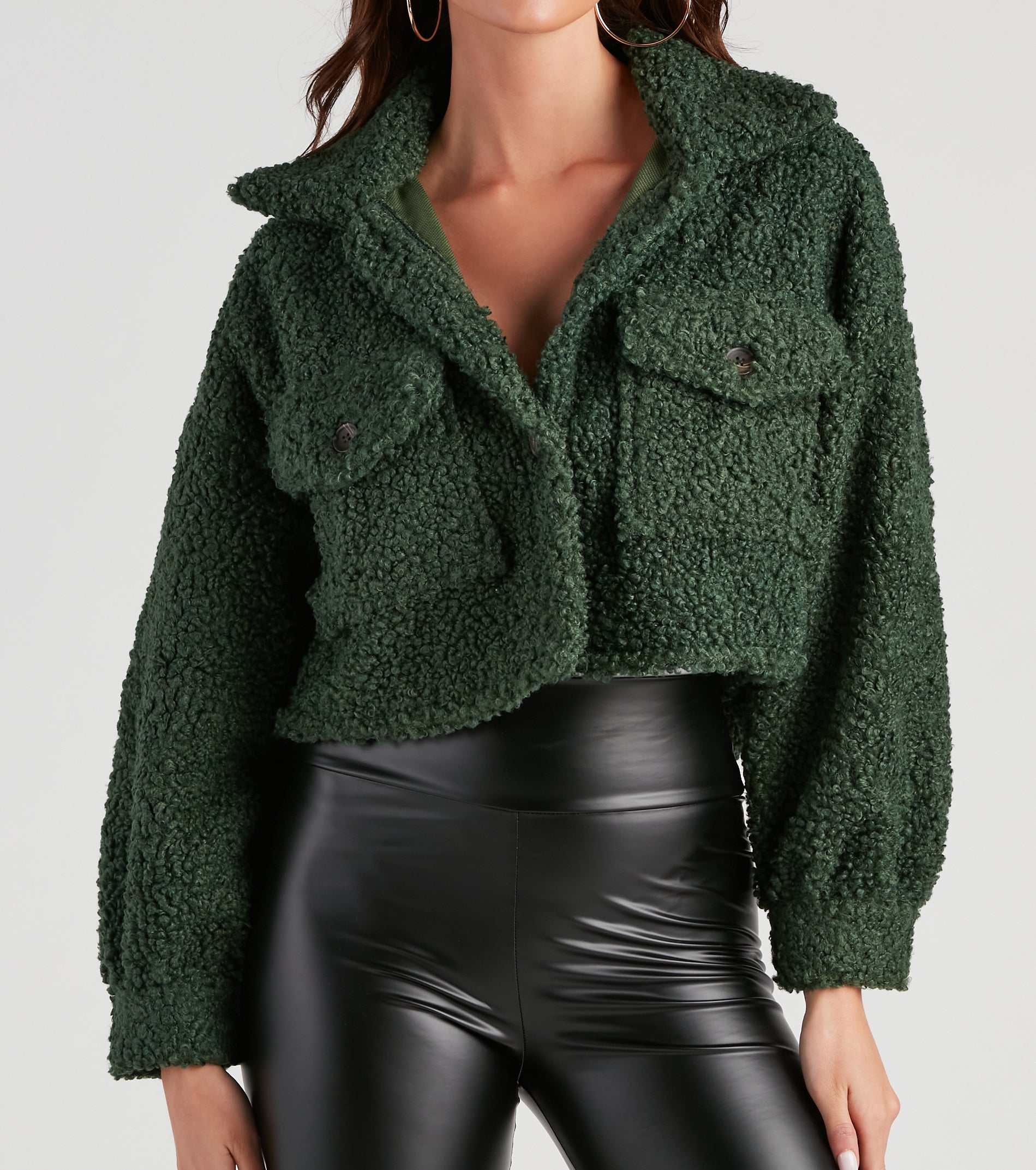 Teddy Bear Faux Sherpa Crop Jacket