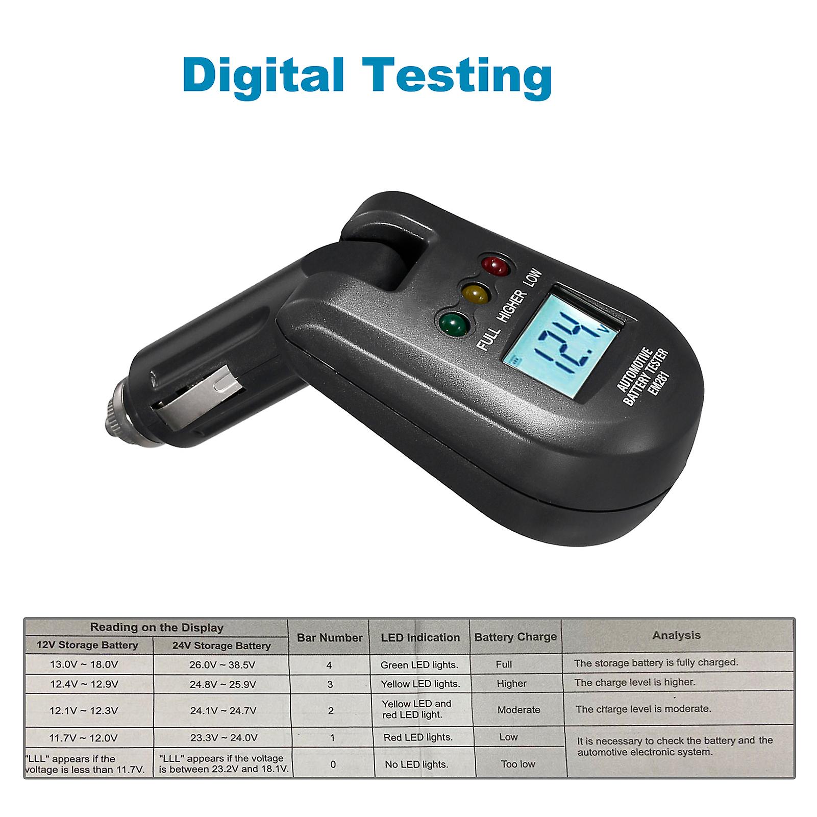 Black 12-24v Auto Car Testing Battery Meter Lcd Load Test Battery Condition and Alternator Charging