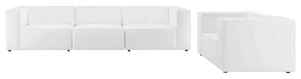 Odette White Vegan Leather Sofa And Armchair Set   Modern   Sectional Sofas   by Rustic Home Furniture Deco  Houzz