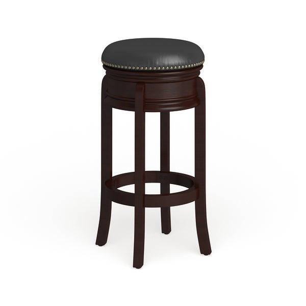 29'' High Backless Wood Barstool with Carved Apron and LeatherSoft Swivel Seat - 17