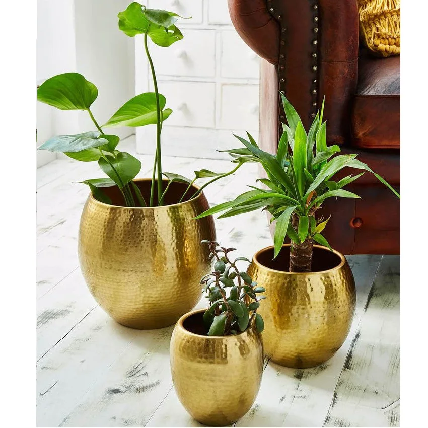 Home Indoor Outdoor Gold Polished Metal Planter Garden Usage Customized Size Metal Planter Made in India