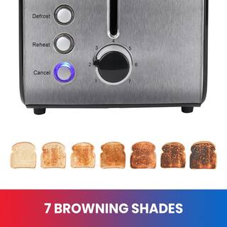 Total Chef 2 Slice Compact Wide Slot Toaster 7 Shade Settings Defrost and Reheat Stainless Steel TCT02