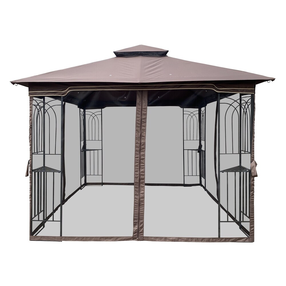 Brown Ventilated 10x10 ft Canopy Gazebo with Detachable Mesh Screens