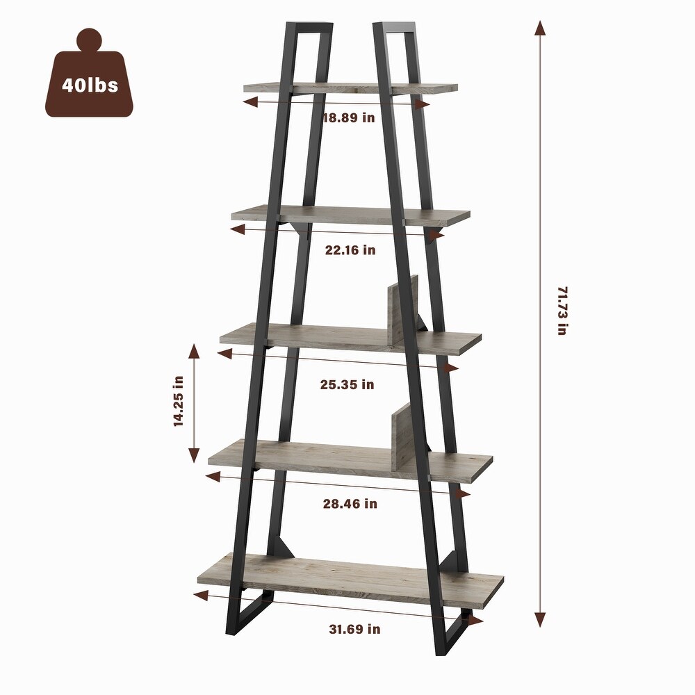 Bookshelf 5 Tier Industrial Wood