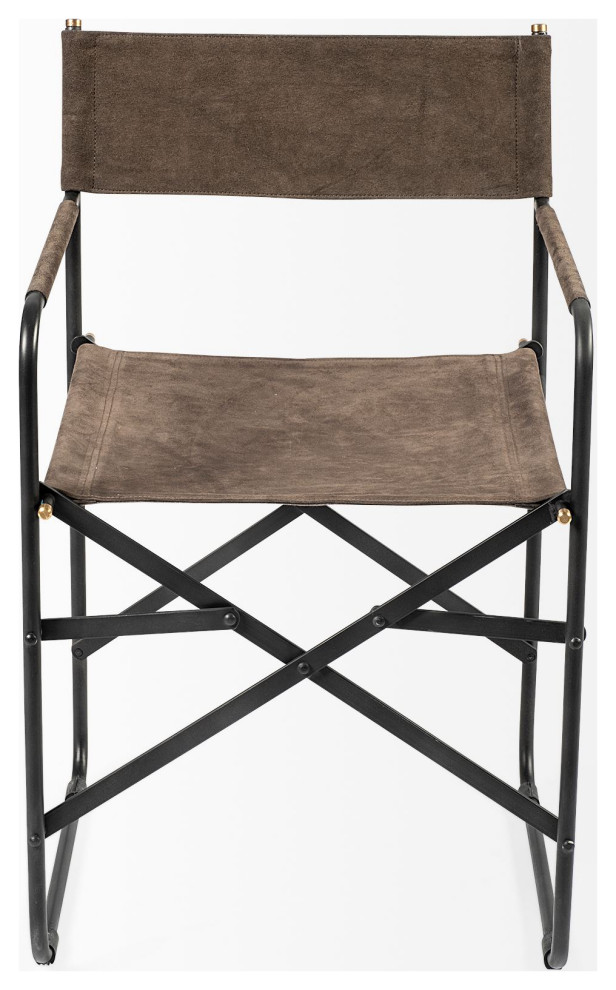 Direttore Brown Gray Suede With Black Metal Folding Frame Dining Chair   Industrial   Dining Chairs   by Mercana  Houzz