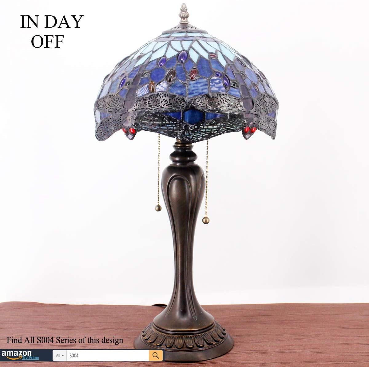  Lamp Sea Blue Stained Glass Crystal Bead Dragonfly Bedside Lamp Desk Reading Light 12X12X22 Inches Decor Bedroom Living Room Home Office S004 Series