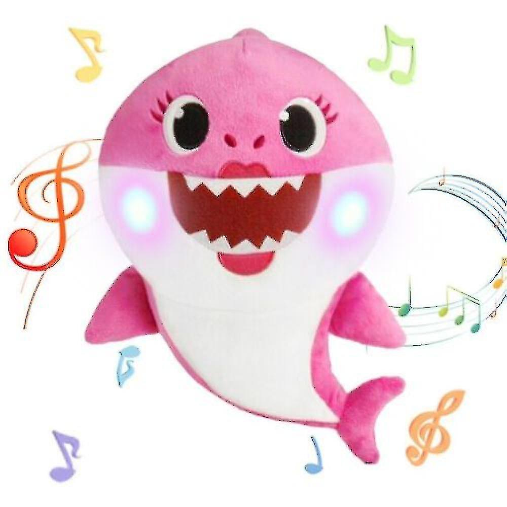 Qian Soft Doll Baby Cartoon Shark Toy With Music Singing English Songs Gift Children Girl-pink