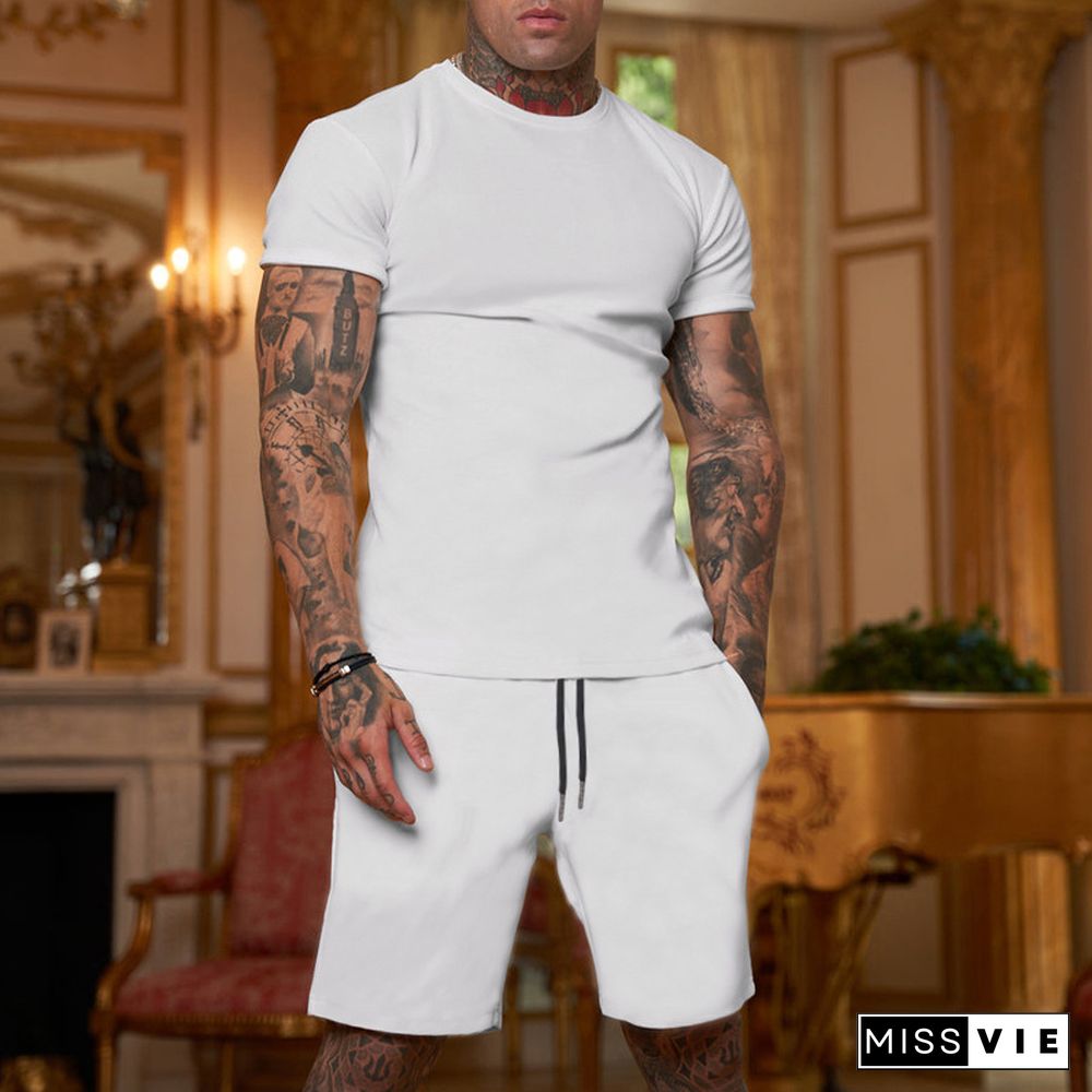 Men's Casual Round Neck Shorts Sports Suit