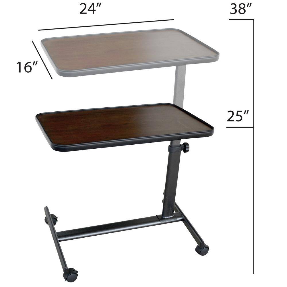 AmeriHome 24 in. x 16 in. Adjustable Height Rolling Over Bed Table 807004