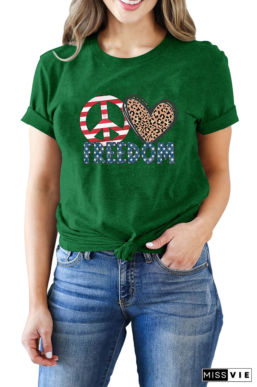 Peace Love Freedom Print Short Sleeve Graphic Tee Wholesale