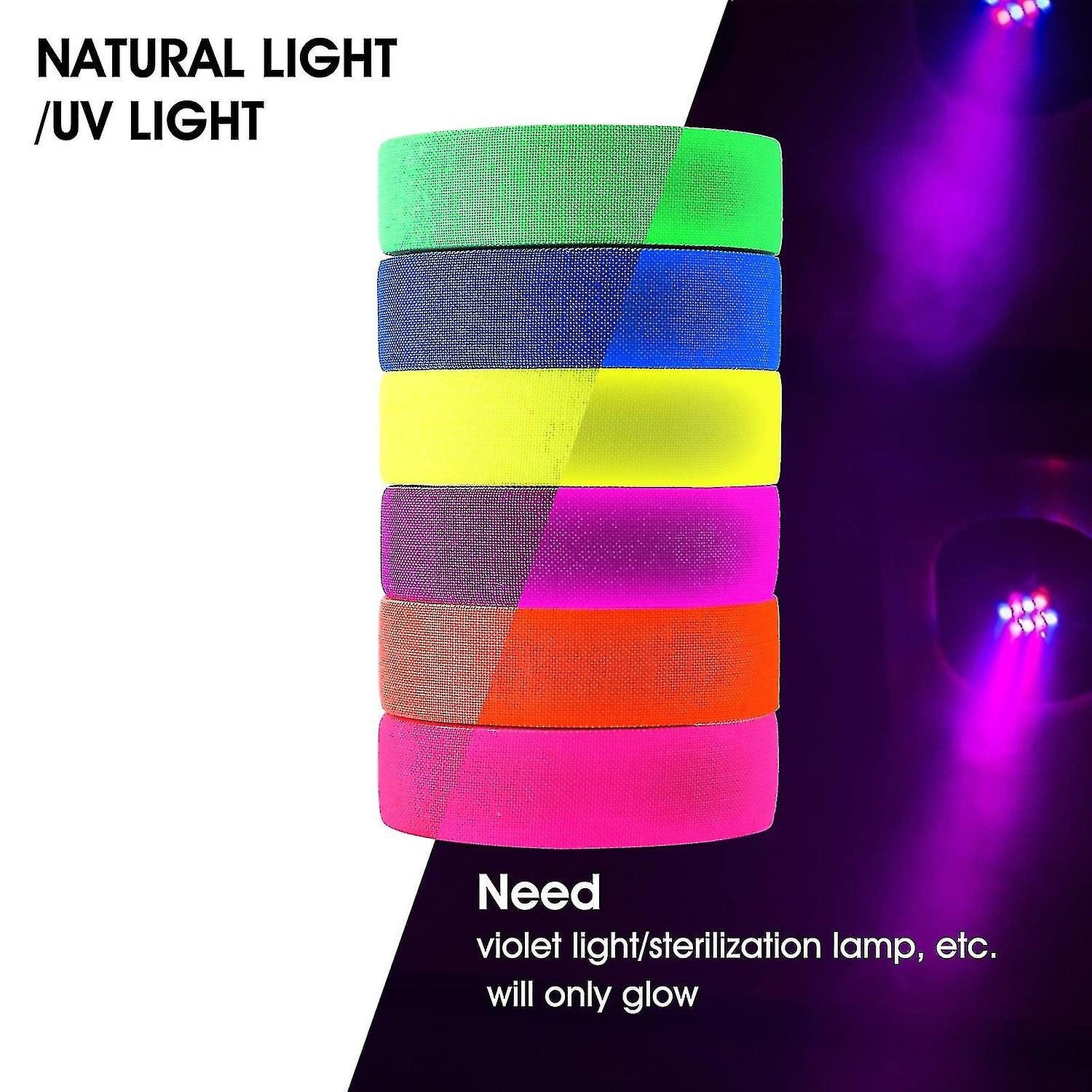 6 Rolls Uv Tape Blacklight Reactive Tapes， Adhesive Fluorescent Neon Tapes 6 Colors Glow In The Dark