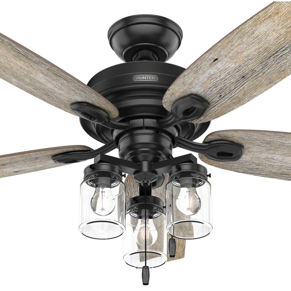 Hunter Crown Canyon II 52 in IndoorOutdoor Matte Black Ceiling Fan with Light Kit