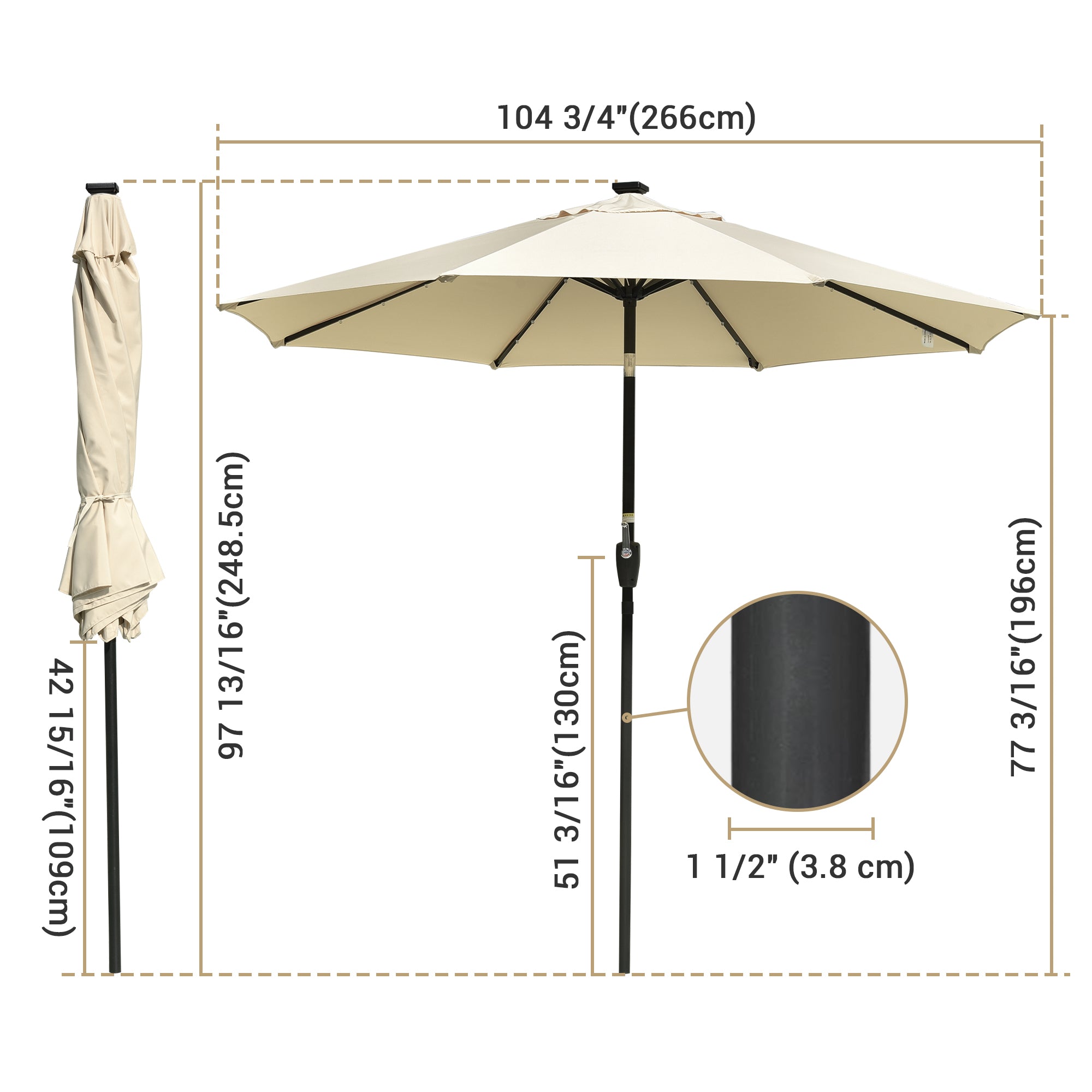 Yescom 9ft 32 Solar Powered LED Light Outdoor Patio Umbrella with 8 Rib Crank Tilt for Table Market Beach Pool Cafe Deck