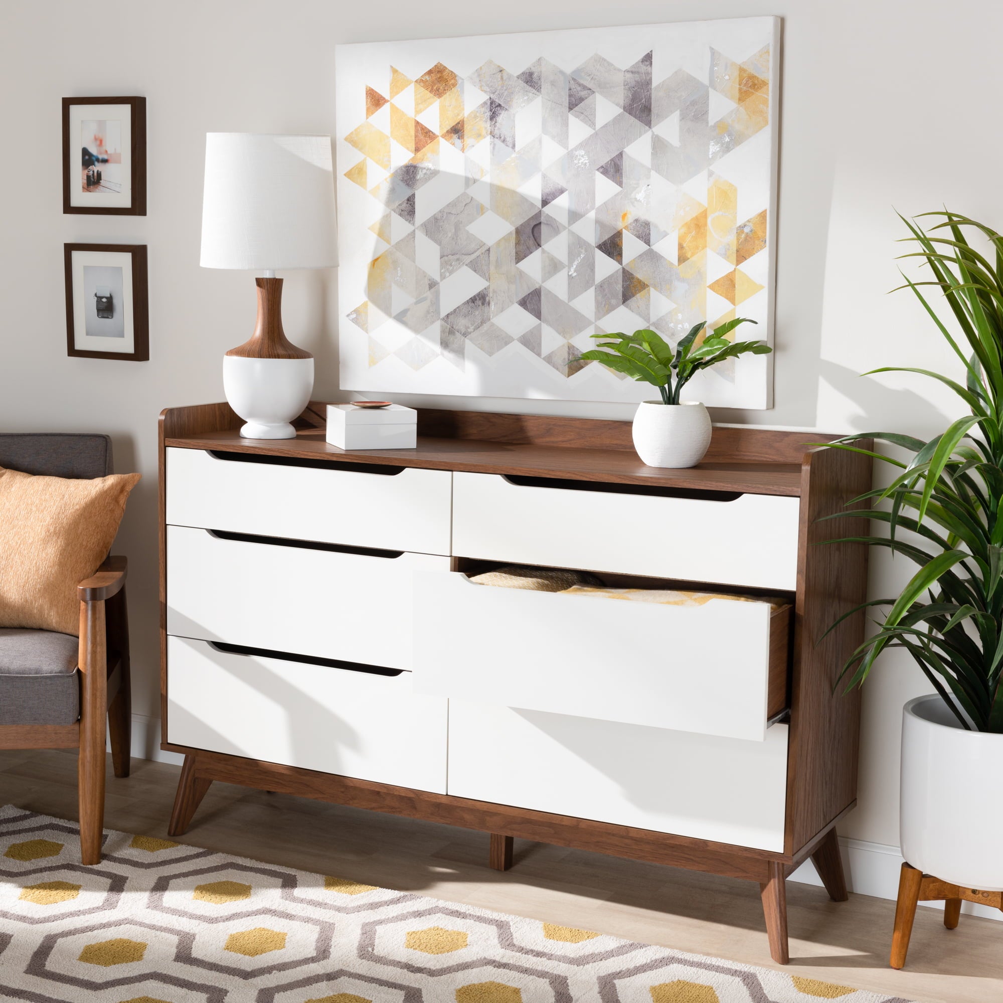 Bartel Modern White and Walnut Wood 6-Drawer Storage Dresser by Bellamy Studios