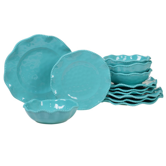 Certified International Perlette Teal Melamine 12-Pc. Dinnerware Set