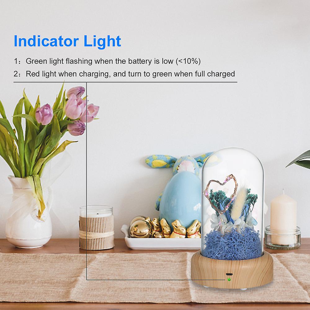 Blue Multifunctional Flower Lamp Rechargeable Bt Speaker Music Player Wishing Bottle Preserved Rose In Glass Dome Nightlight Forever Flower Desk Lamp