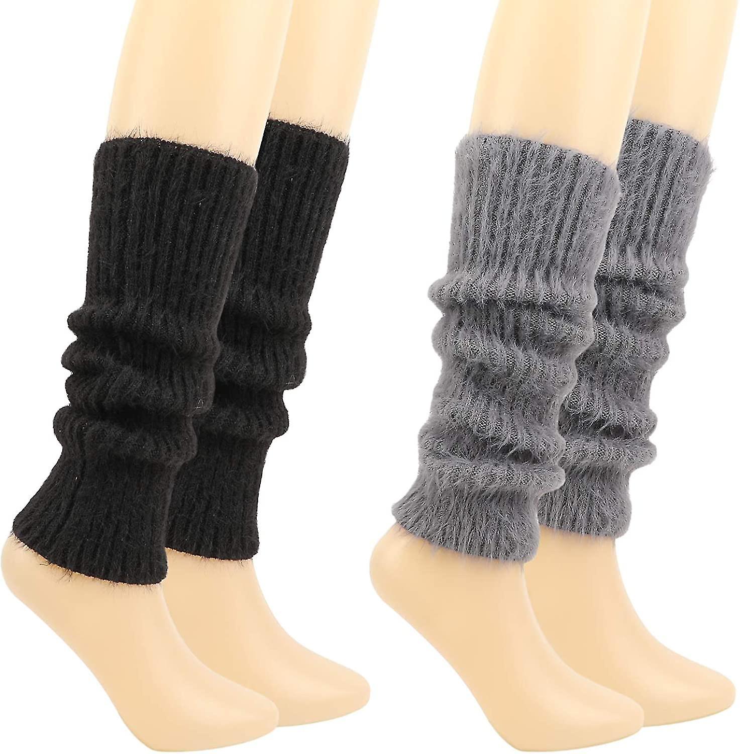 2 Pairs Fluffy Ankle Leg Warmer， Winter Knit Crochet Women's Leg Warmer Knee High Leg Warm