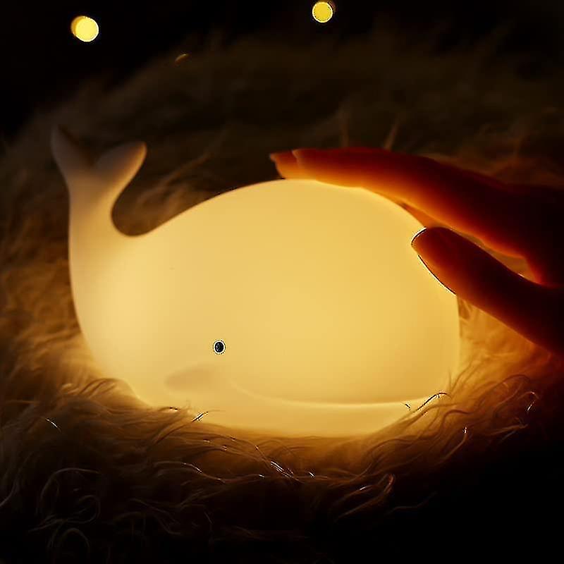 Baby Child Whale Night Light， Portable Led Color Silicone， Dual Warm Light Mode， White And 7 Breaths