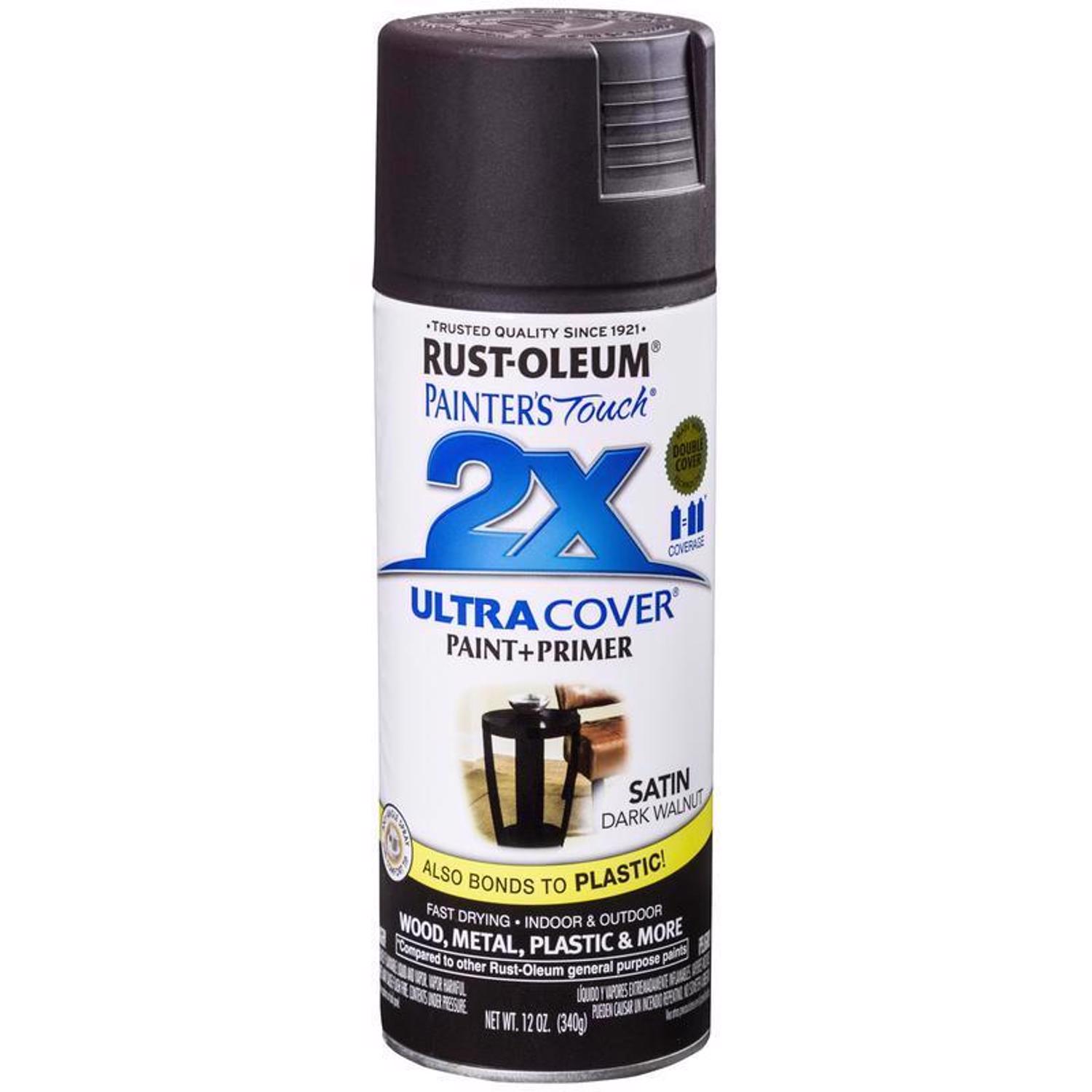 Rust-Oleum Painter\u0027s Touch 2X Ultra Cover Satin Dark Walnut Paint+Primer Spray Paint 12 oz