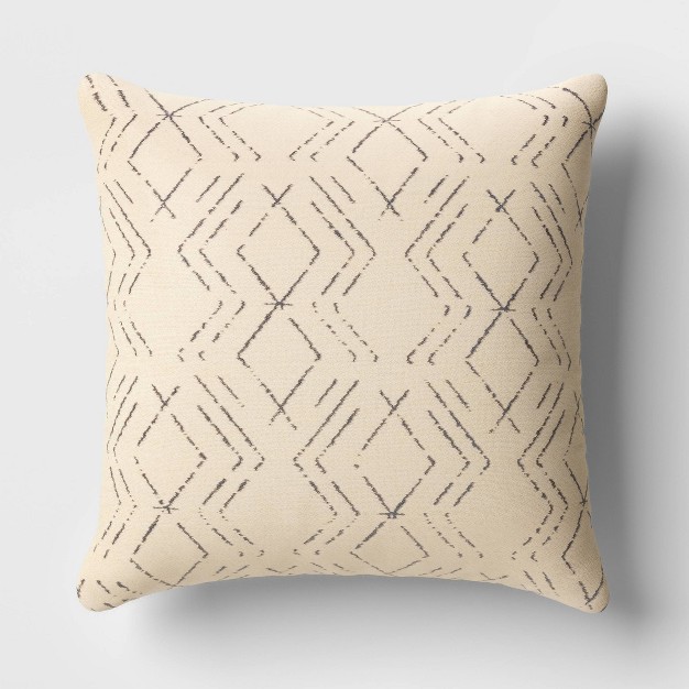 Diamond Lines Square Outdoor Throw Pillow Gray beige