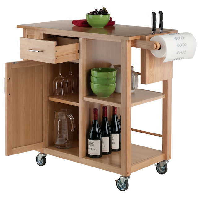 Winsome Wood 89443 Wood Base with Wood Top Rolling Kitchen Cart (18.98-in x 42.52-in x 35.63-in)