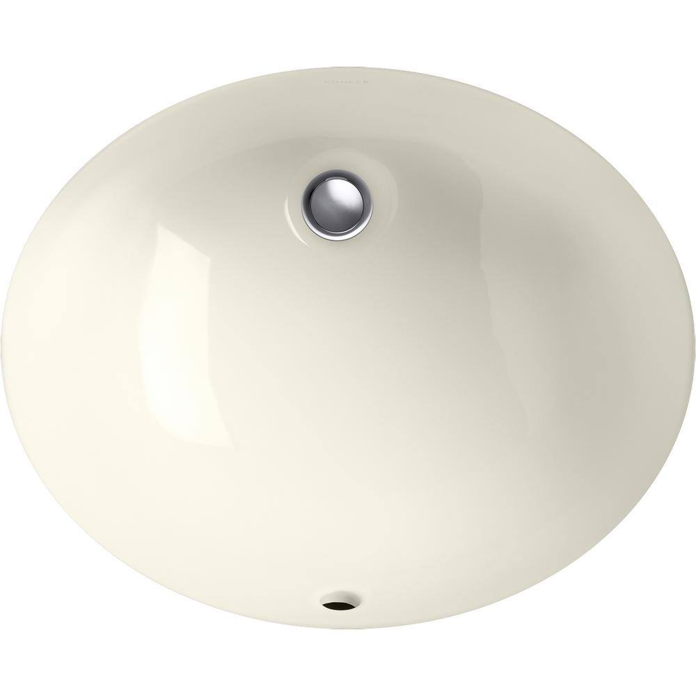 KOHLER Caxton Vitreous China Undermount Bathroom Sink in Biscuit with Overflow Drain K-2209-96