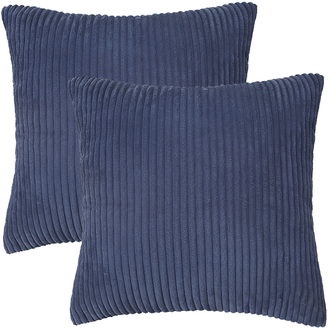 2-pcs Solid Corduory Decorative Throw Pillow Covers Navy Blue 18