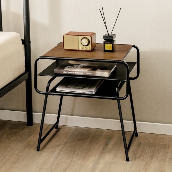 3-tier Compact Side End Table with Storage Shelf-Coffee - Coffee - 20