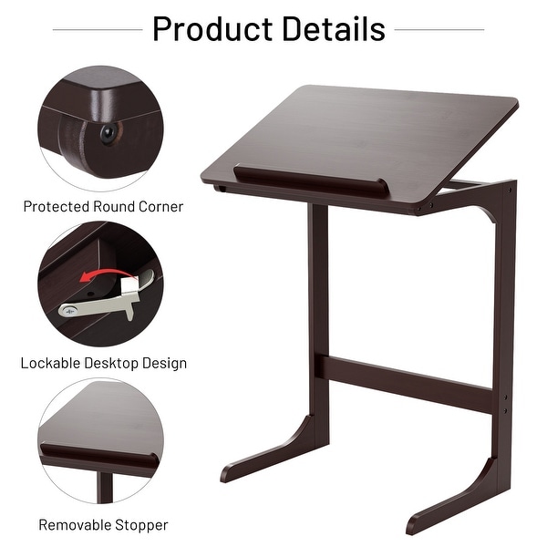 Bamboo Sofa Side Table， 7 Angles Adjustable Couch Table End Table， Laptop Desk with Tilting Top， C Table TV Tray Over-Bed Table