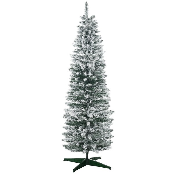 HOMCOM 6' Snow Flocked Artificial Pencil Christmas Tree，Slim Xmas Tree，Green