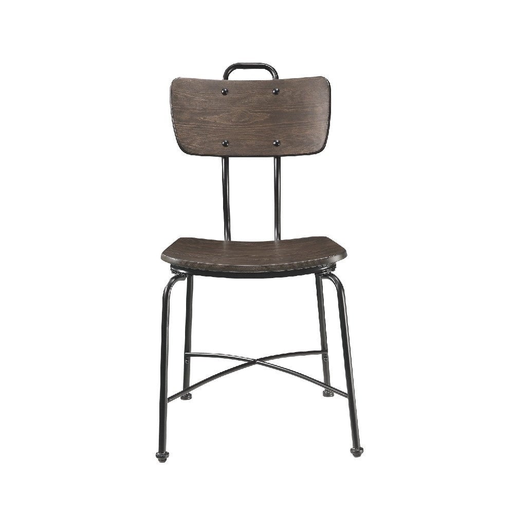 Wood and Metal Dining Side Chairs， Set of Two， Brown and Black - 37 H x 18 W x 21 L