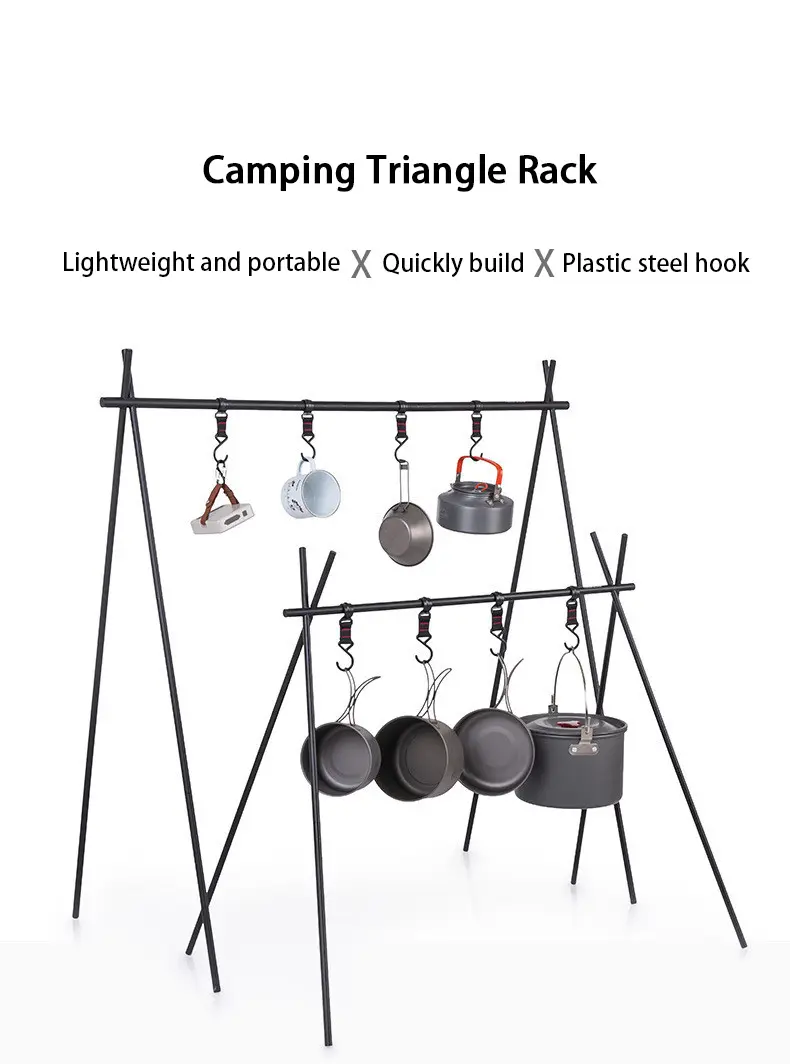 Wholesale Outdoor Hanging Rack Camping Portable Folding Hanger Picnic Storage Tripod Pot Holder Hanger Bracket With Hook