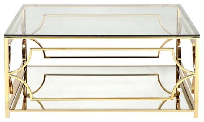 American Home Classic Edward Square Metal and Glass Coffee Table in Polish Gold   Contemporary   Coffee Tables   by Homesquare  Houzz