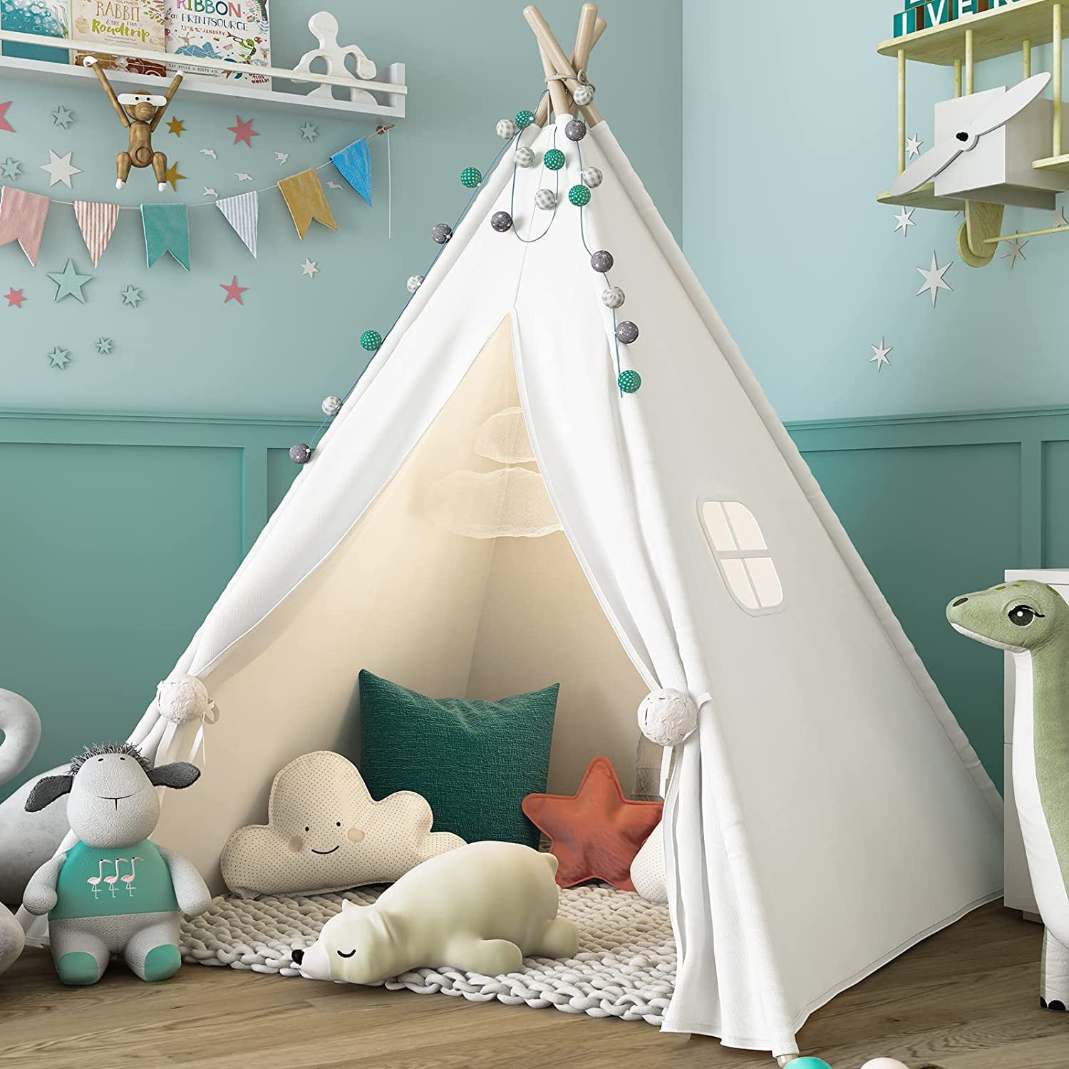 Kids Teepee Play Tent with Windows, Portable Children Toys for Kids Boys Girls Indoor and Outdoor Play