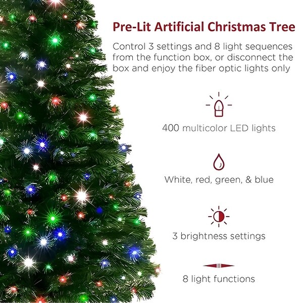 SUGIFT 7.5FT PreLit Artificial Christmas Tree with 400 LED Multicolor Lights，1405 PVC Branch