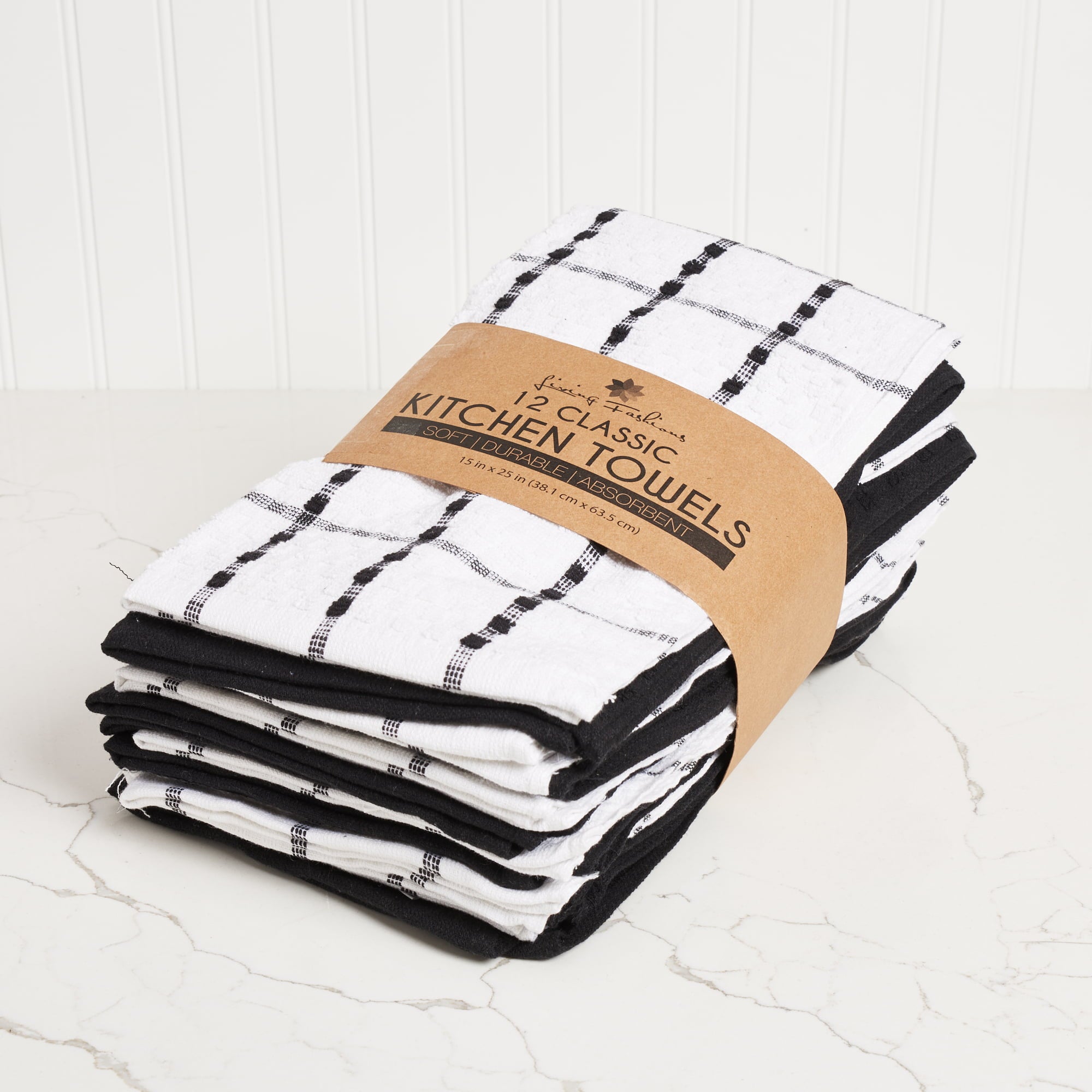 Living Fashions Kitchen Towels 12 Pack - Dish Towels and Dish Cloths - Hand Towel and Dishcloths Sets - 100% Soft Ring Spun Cotton - Great for Cooking in Kitchen or Household Cleaning -Size 15 x 25