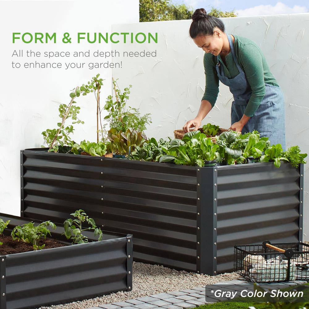 Best Choice Products 6 ft. x 3 ft. x 2 ft. Wood Grain Outdoor Steel Raised Garden Bed Planter Box for Vegetables Flowers Herbs SKY6616